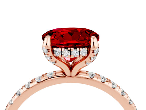Rose gold Round Cut Diamond Solitaire Ring with Four-Prong Setting and Pavé Band_4
