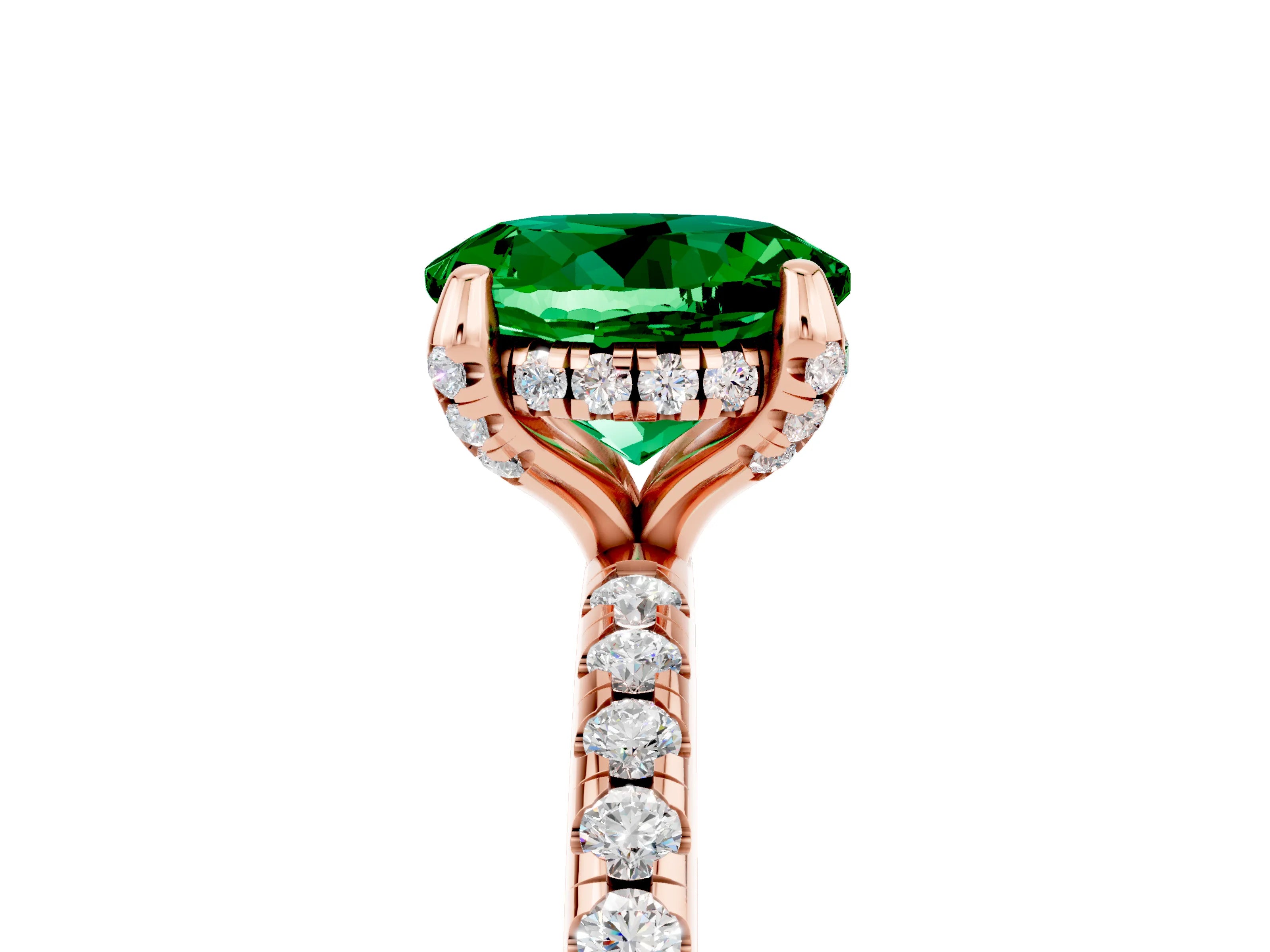 Rose gold Round Cut Diamond Solitaire Ring with Four-Prong Setting and Pavé Band_5
