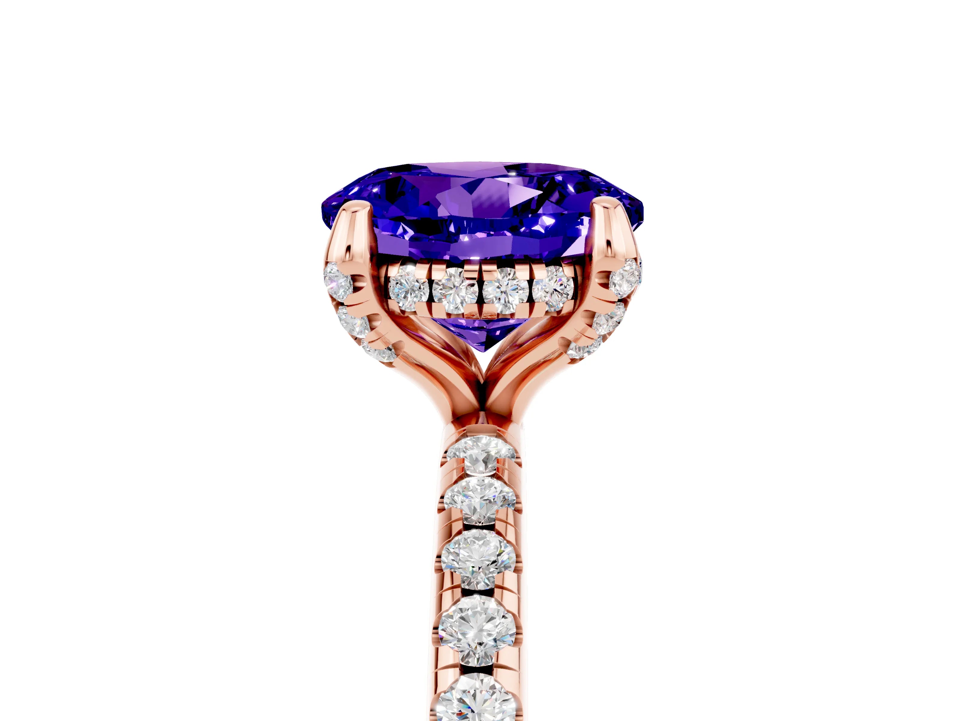 Rose gold Round Cut Diamond Solitaire Ring with Four-Prong Setting and Pavé Band_5
