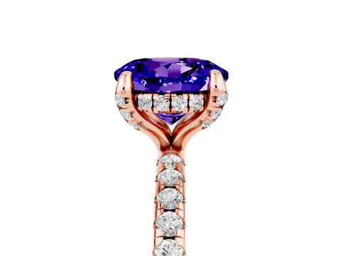 Rose gold Round Cut Diamond Solitaire Ring with Four-Prong Setting and Pavé Band_5
