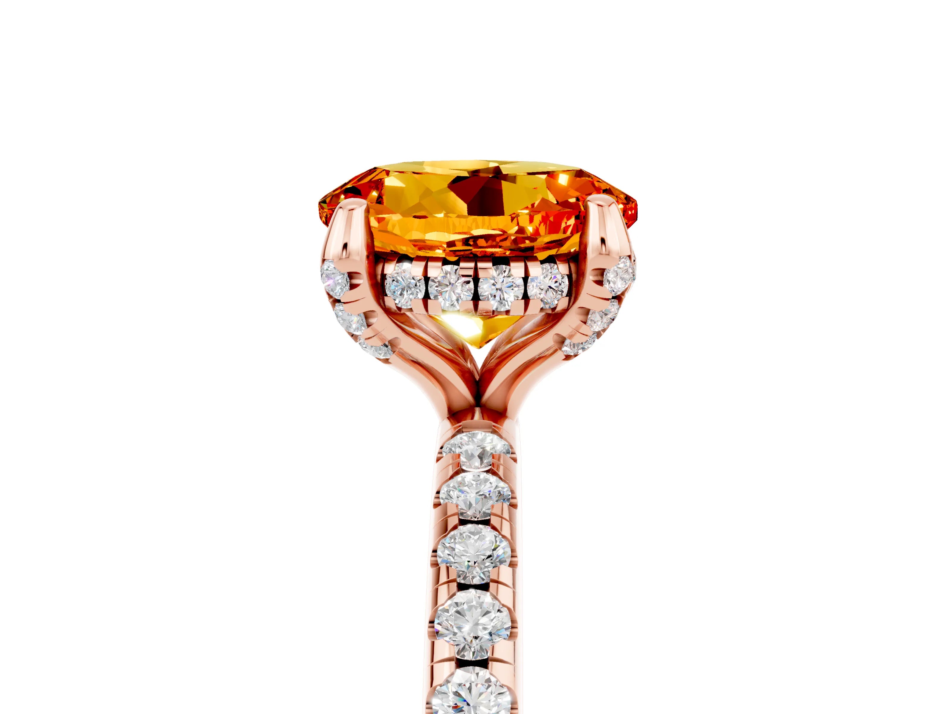 Rose gold Round Cut Diamond Solitaire Ring with Four-Prong Setting and Pavé Band_5