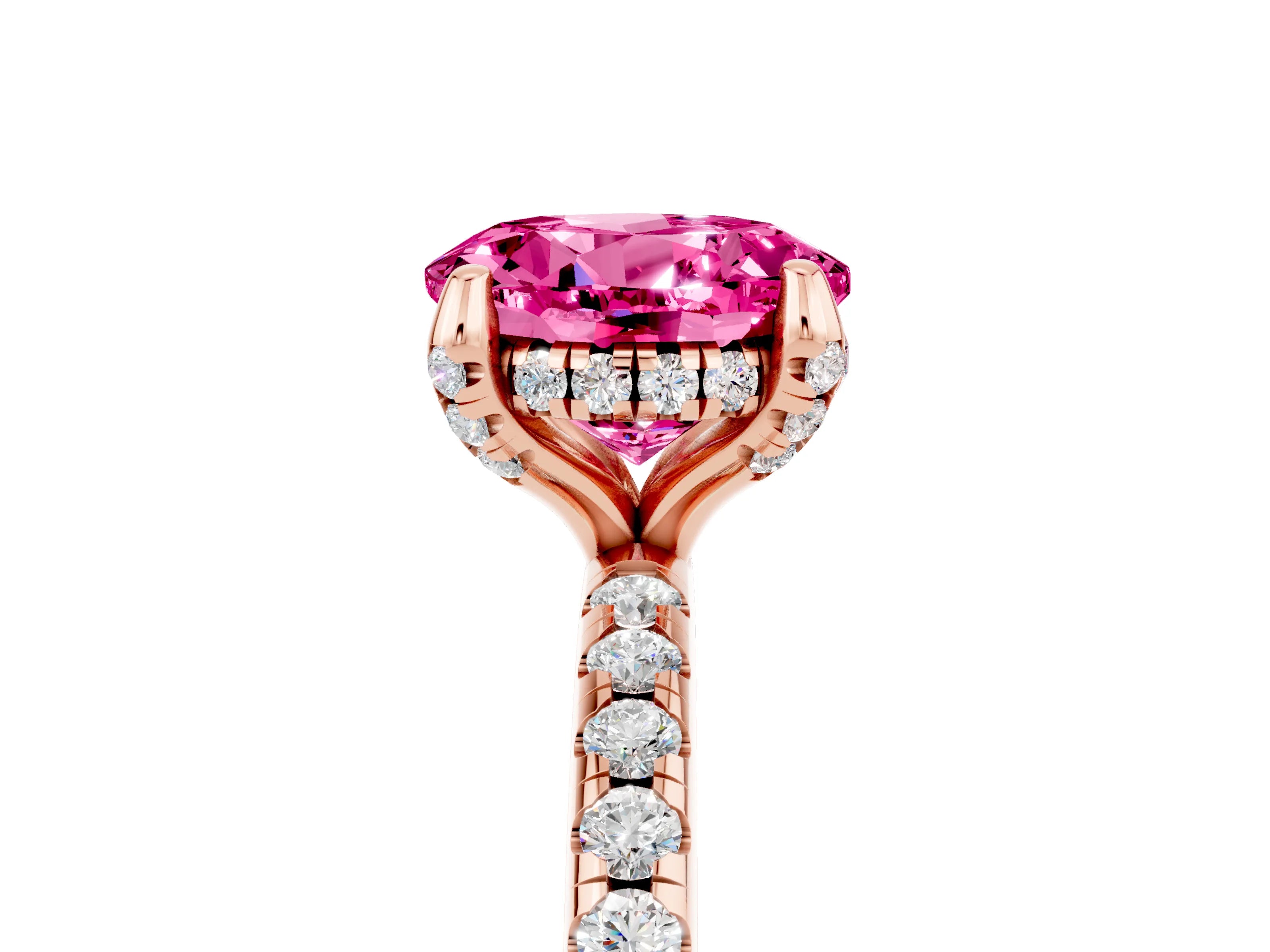Rose gold Round Cut Diamond Solitaire Ring with Four-Prong Setting and Pavé Band_5
