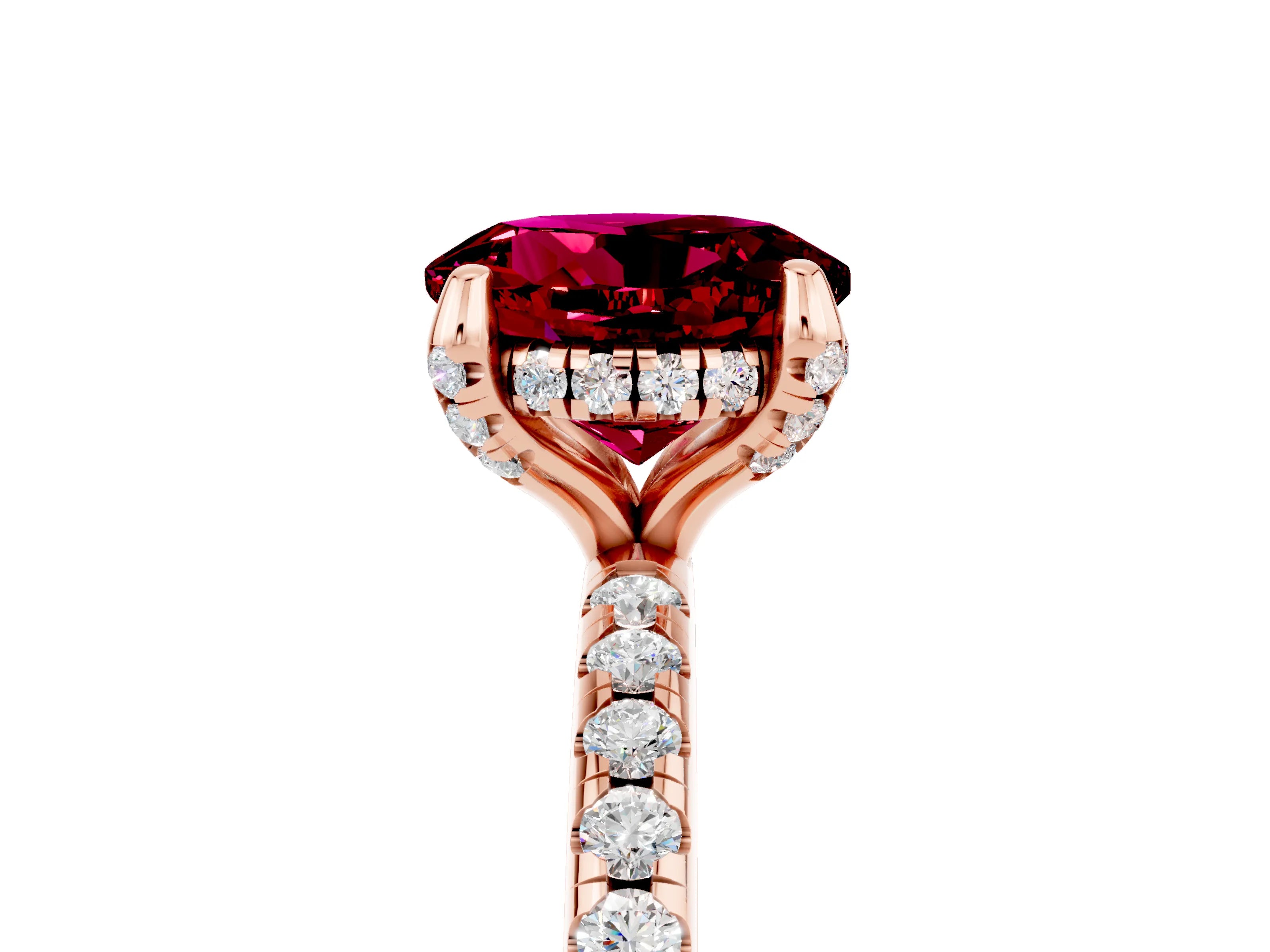 Rose gold Round Cut Diamond Solitaire Ring with Four-Prong Setting and Pavé Band_5