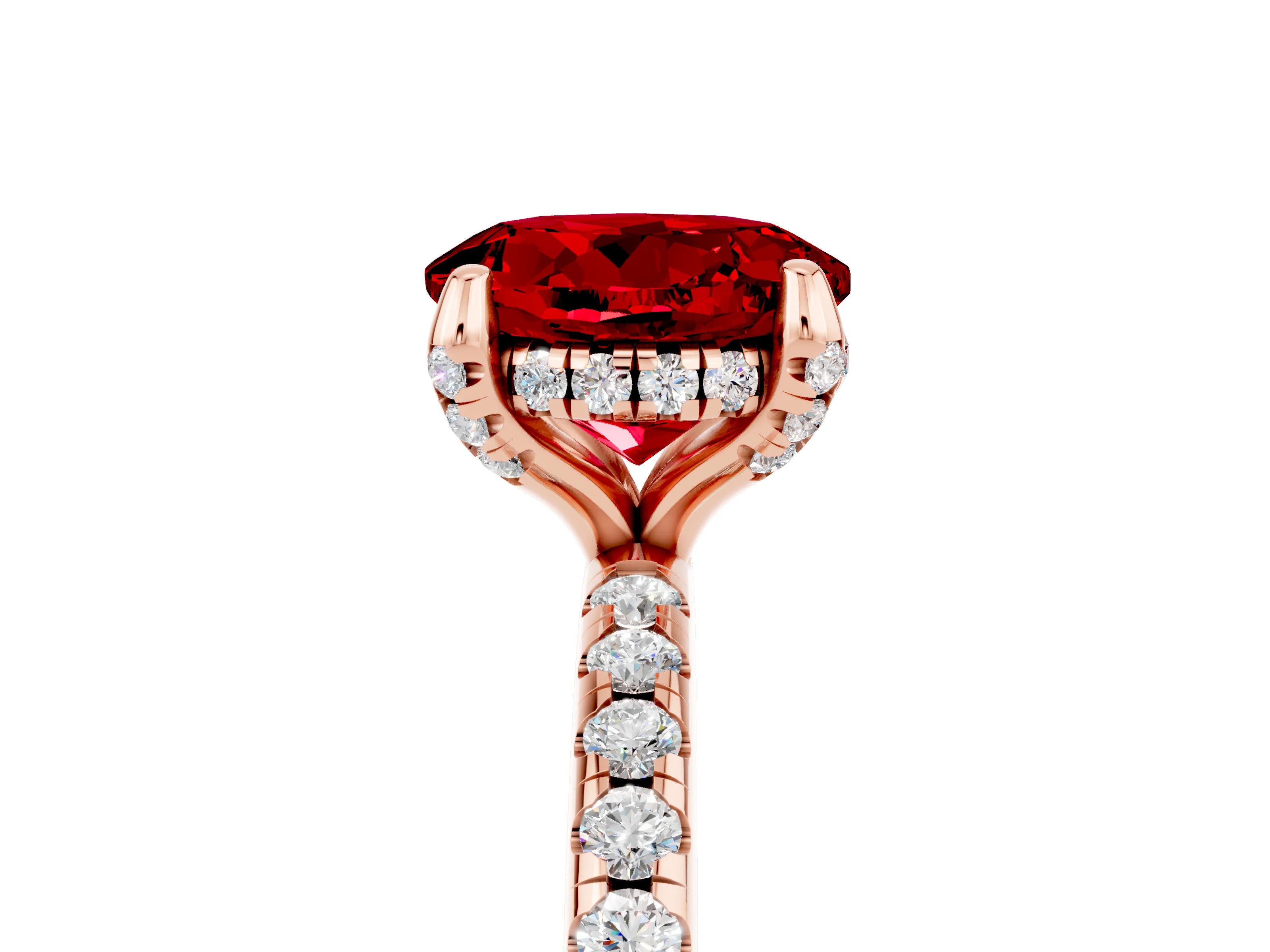 Rose gold Round Cut Diamond Solitaire Ring with Four-Prong Setting and Pavé Band_5