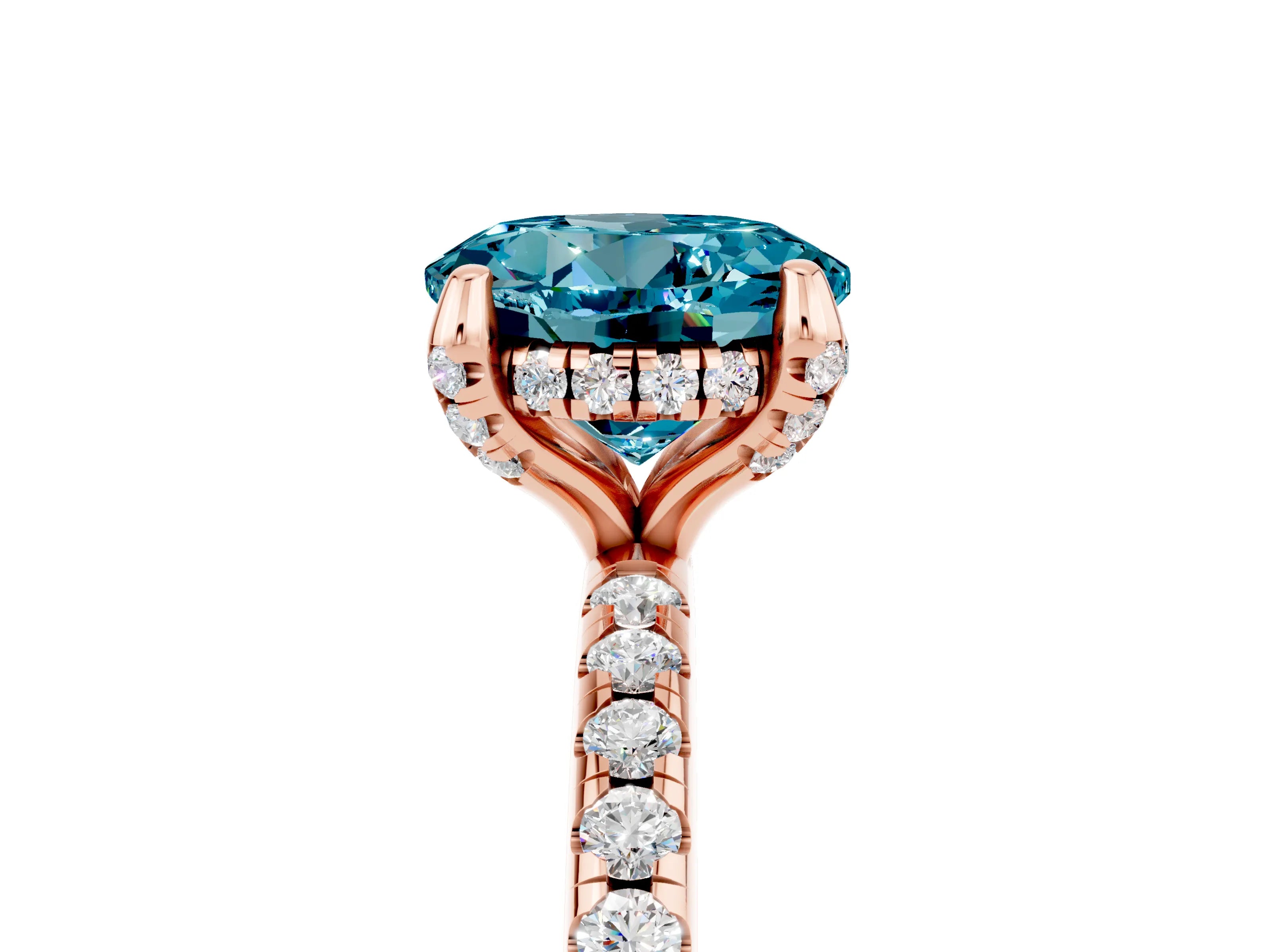 Rose gold Round Cut Diamond Solitaire Ring with Four-Prong Setting and Pavé Band_5