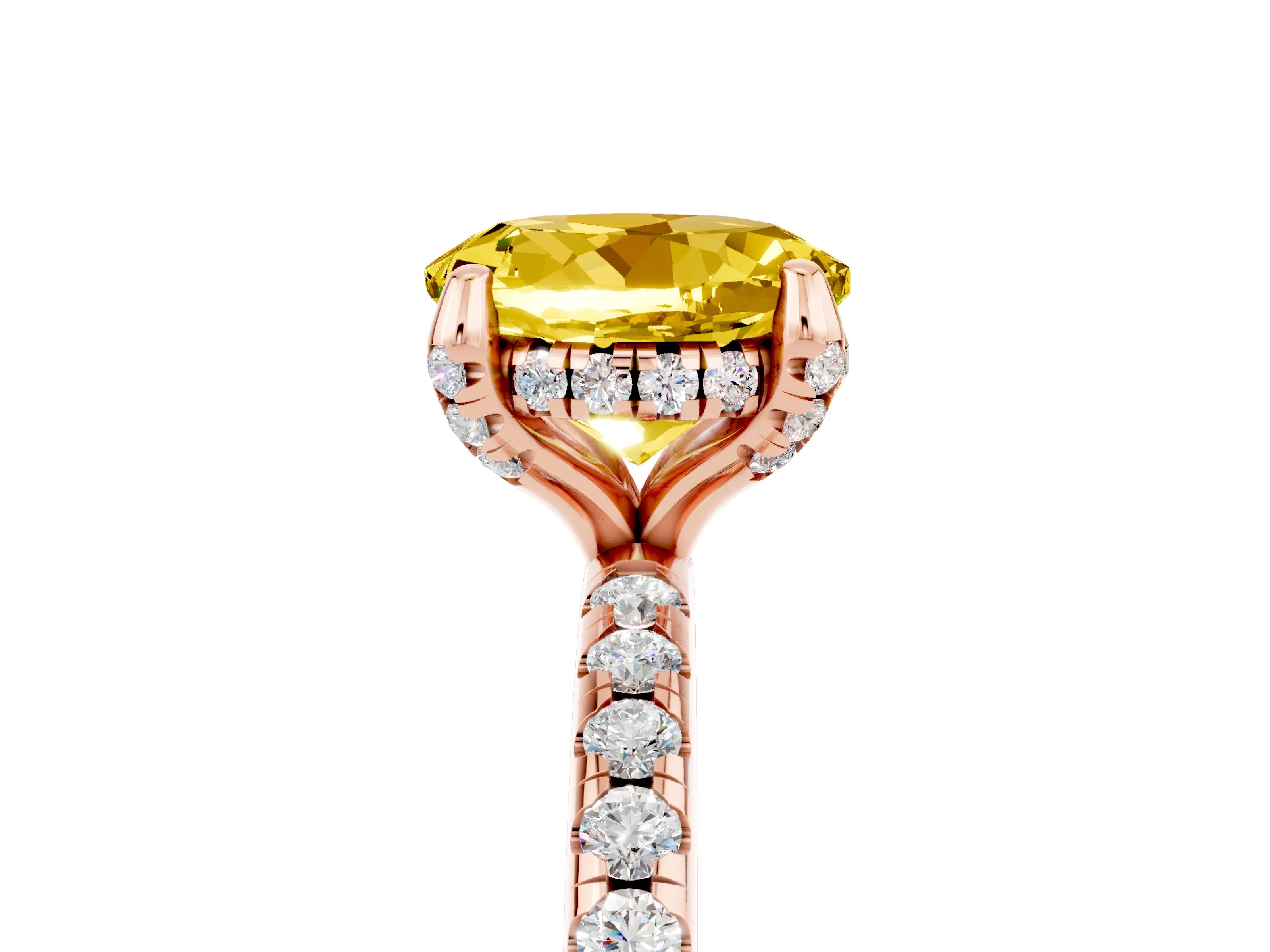 Rose gold Round Cut Diamond Solitaire Ring with Four-Prong Setting and Pavé Band_5