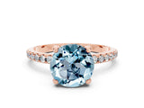 Rose gold Round Cut Diamond Solitaire Ring with Four-Prong Setting and Pavé Band