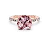 Rose gold Round Cut Diamond Solitaire Ring with Four-Prong Setting and Pavé Band