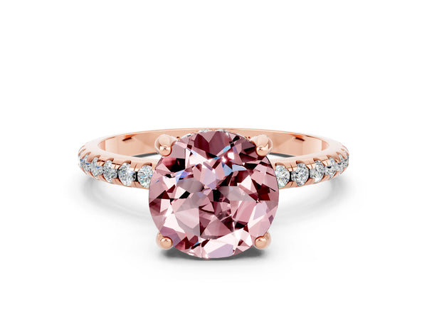 Rose gold Round Cut Diamond Solitaire Ring with Four-Prong Setting and Pavé Band