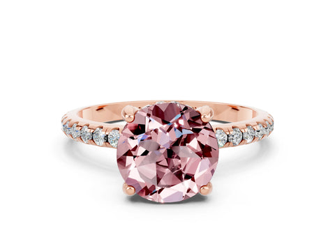Rose gold Round Cut Diamond Solitaire Ring with Four-Prong Setting and Pavé Band
