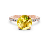 Rose gold Round Cut Diamond Solitaire Ring with Four-Prong Setting and Pavé Band