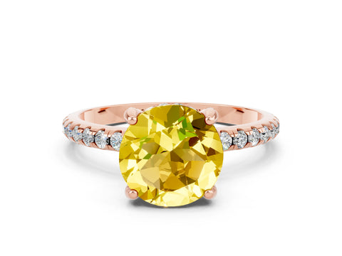 Rose gold Round Cut Diamond Solitaire Ring with Four-Prong Setting and Pavé Band