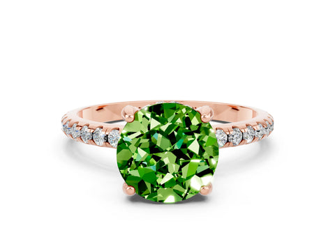 Rose gold Round Cut Diamond Solitaire Ring with Four-Prong Setting and Pavé Band