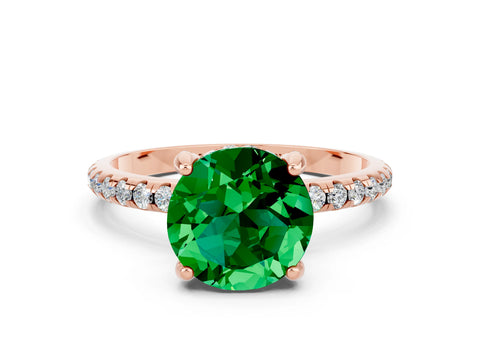Rose gold Round Cut Diamond Solitaire Ring with Four-Prong Setting and Pavé Band