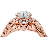 Rose gold Round Cut Diamond Solitaire Ring with Hidden Halo and Pavé Band_38