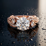 Rose gold Round Cut Diamond Solitaire Ring with Milgrain Pavé Band and Four-Prong Setting_15