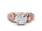 Rose gold Round Cut Diamond Solitaire Ring with Milgrain Pavé Band and Four-Prong Setting_193