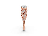 Rose gold Round Cut Diamond Solitaire Ring with Milgrain Pavé Band and Four-Prong Setting_195