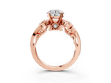 Rose gold Round Cut Diamond Solitaire Ring with Milgrain Pavé Band and Four-Prong Setting_196