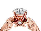 Rose gold Round Cut Diamond Solitaire Ring with Milgrain Pavé Band and Four-Prong Setting_197