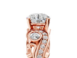 Rose gold Round Cut Diamond Solitaire Ring with Milgrain Pavé Band and Four-Prong Setting_198