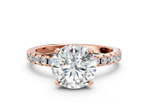 10K Rose Gold 0.27 Carat D VVS2 Round Diamond Solitaire Ring with Round  Pavé Band and Four-Prong Setting