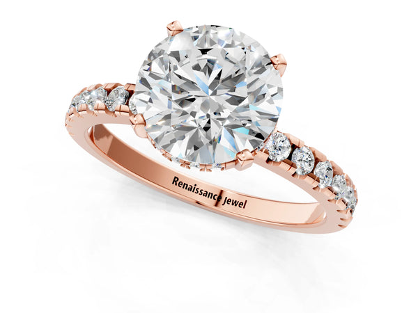10K Rose Gold 0.27 Carat D VVS2 Round Diamond Solitaire Ring with Round  Pavé Band and Four-Prong Setting
