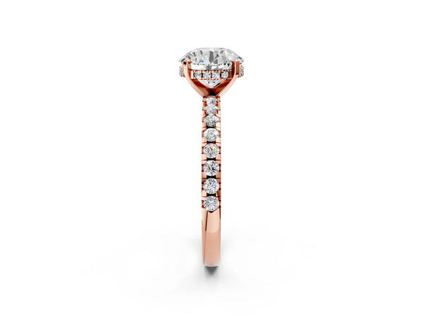10K Rose Gold 0.27 Carat D VVS2 Round Diamond Solitaire Ring with Round  Pavé Band and Four-Prong Setting