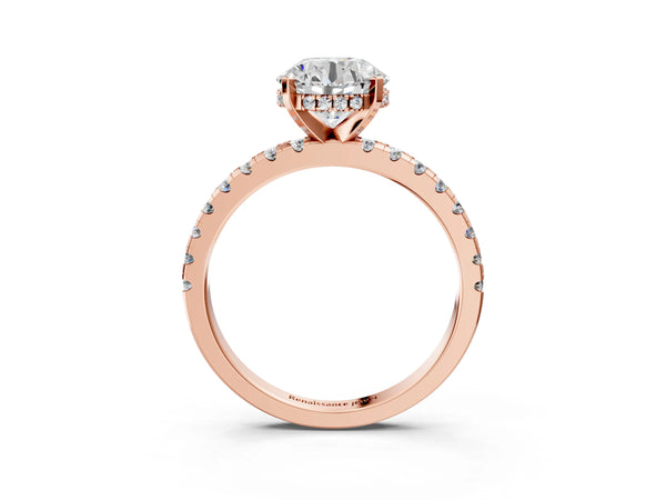 10K Rose Gold 0.27 Carat D VVS2 Round Diamond Solitaire Ring with Round  Pavé Band and Four-Prong Setting
