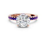 Rose gold Round Cut Diamond Solitaire Ring with Pavé Band and Four-Prong Setting