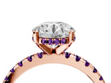 Rose gold Round Cut Diamond Solitaire Ring with Pavé Band and Four-Prong Setting_4
