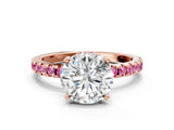 Rose gold Round Cut Diamond Solitaire Ring with Pavé Band and Four-Prong Setting
