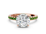 Rose gold Round Cut Diamond Solitaire Ring with Pavé Band and Four-Prong Setting