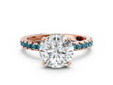 Rose gold Round Cut Diamond Solitaire Ring with Pavé Band and Four-Prong Setting