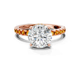 Rose gold Round Cut Diamond Solitaire Ring with Pavé Band and Four-Prong Setting