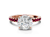 Rose gold Round Cut Diamond Solitaire Ring with Pavé Band and Four-Prong Setting