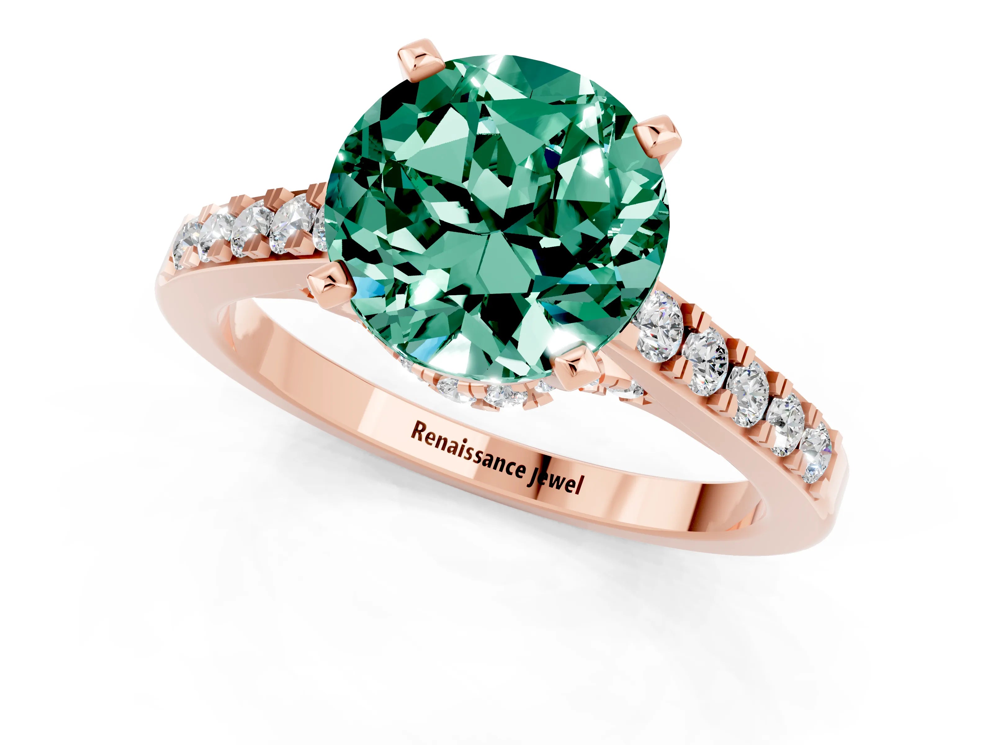 Rose gold Round Cut Diamond Solitaire Ring with Pavé Band and Prong Setting_1