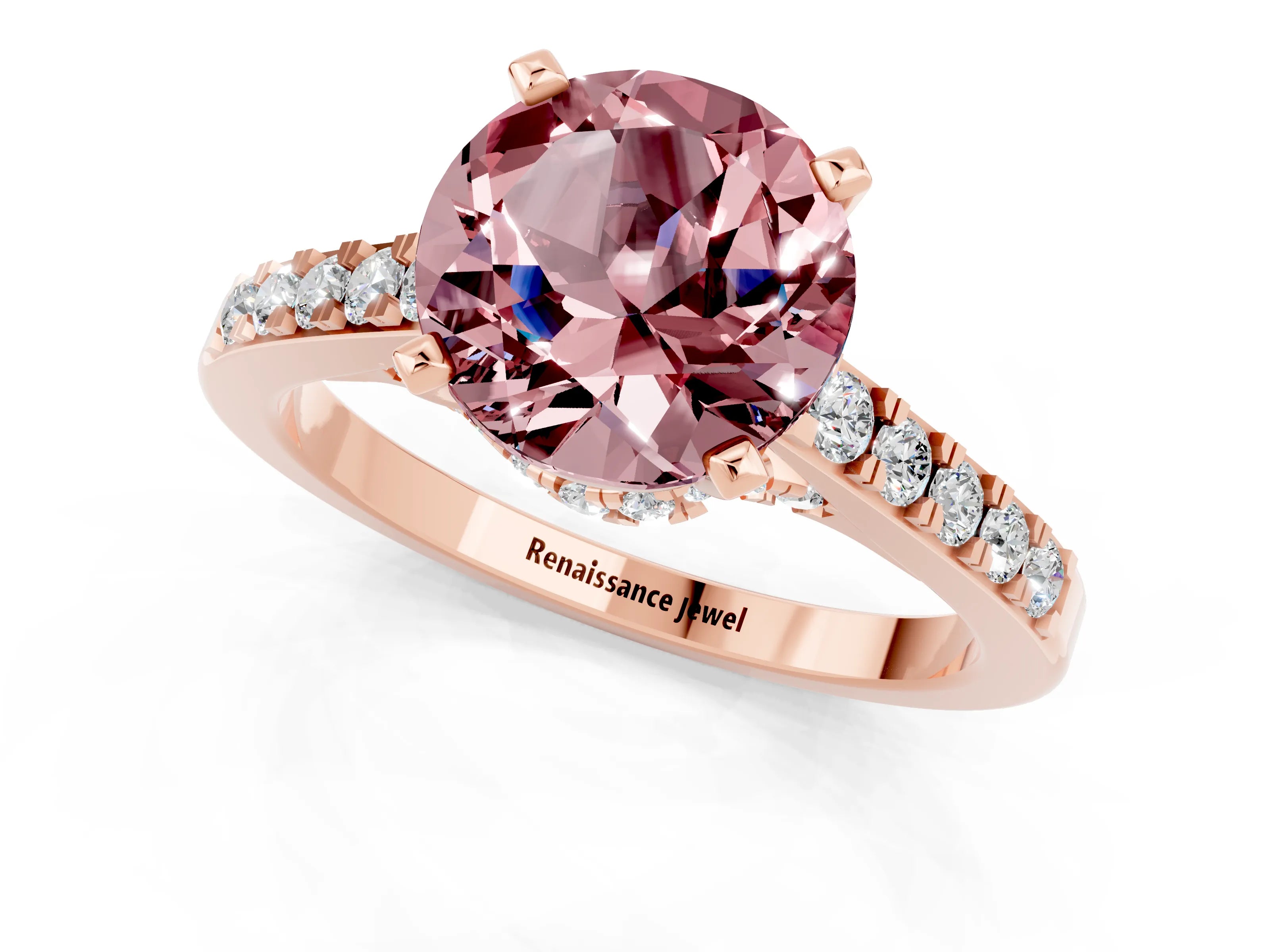 Rose gold Round Cut Diamond Solitaire Ring with Pavé Band and Prong Setting_1