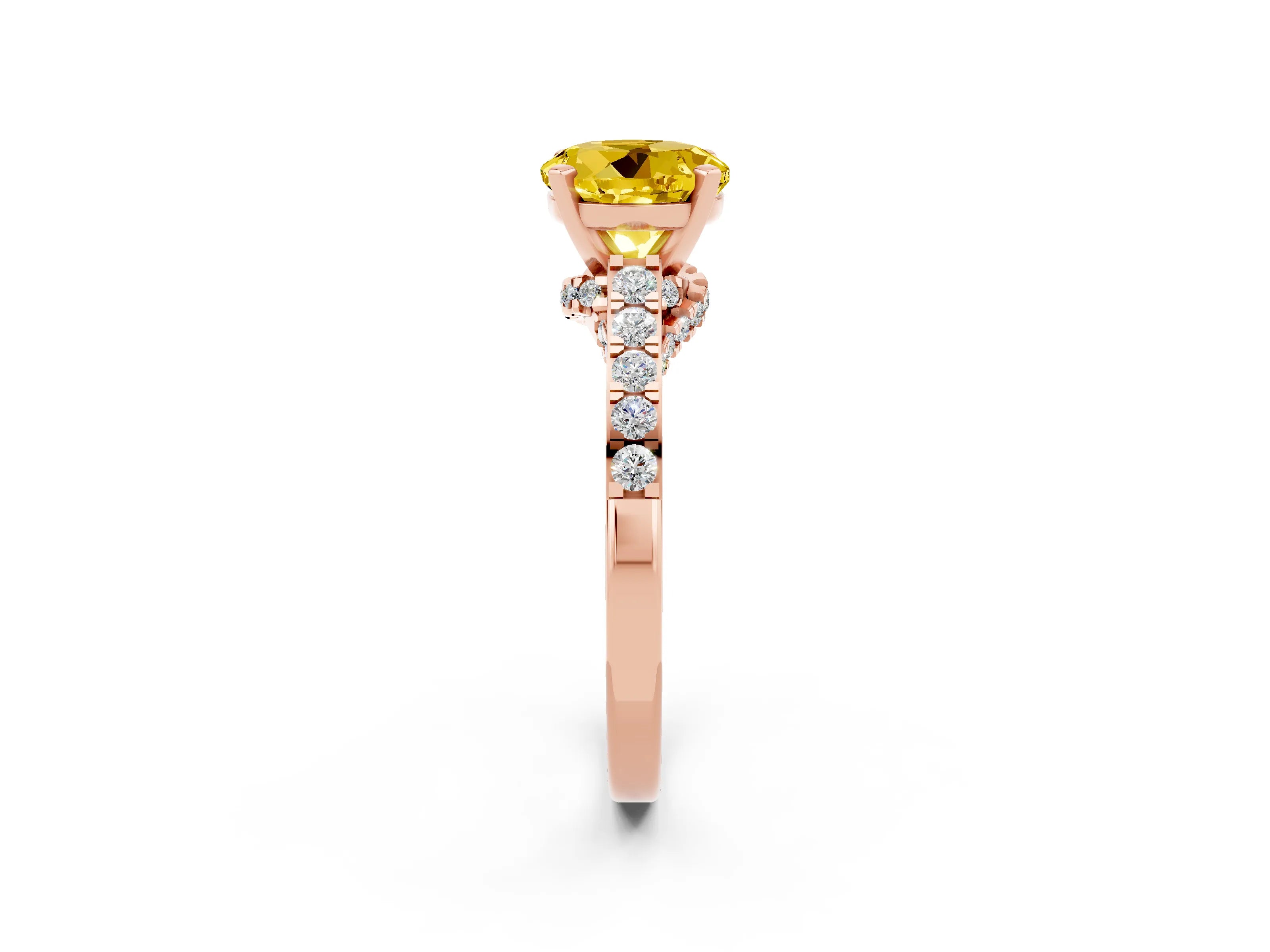 Rose gold Round Cut Diamond Solitaire Ring with Pavé Band and Prong Setting_2