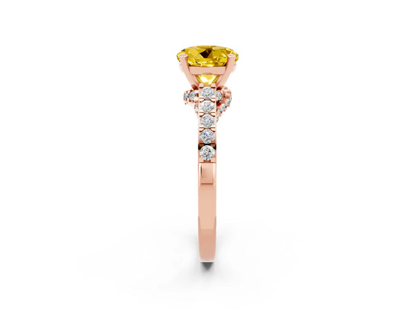 Rose gold Round Cut Yellow Sapphire Solitaire Ring with Crossover Gallery and Round  Pavé Band