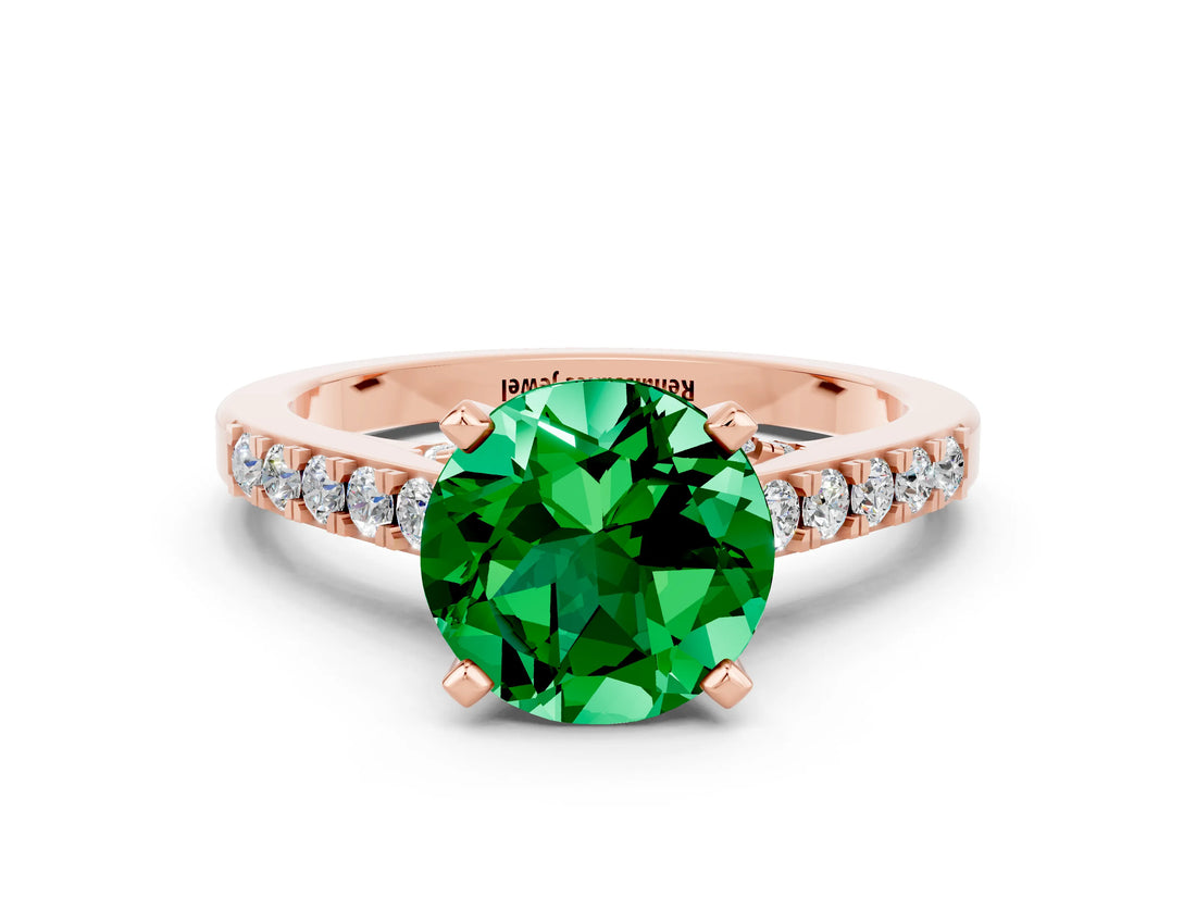 Rose gold Round Cut Diamond Solitaire Ring with Pavé Band and Prong Setting