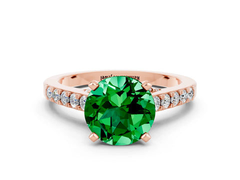 Rose gold Round Cut Diamond Solitaire Ring with Pavé Band and Prong Setting
