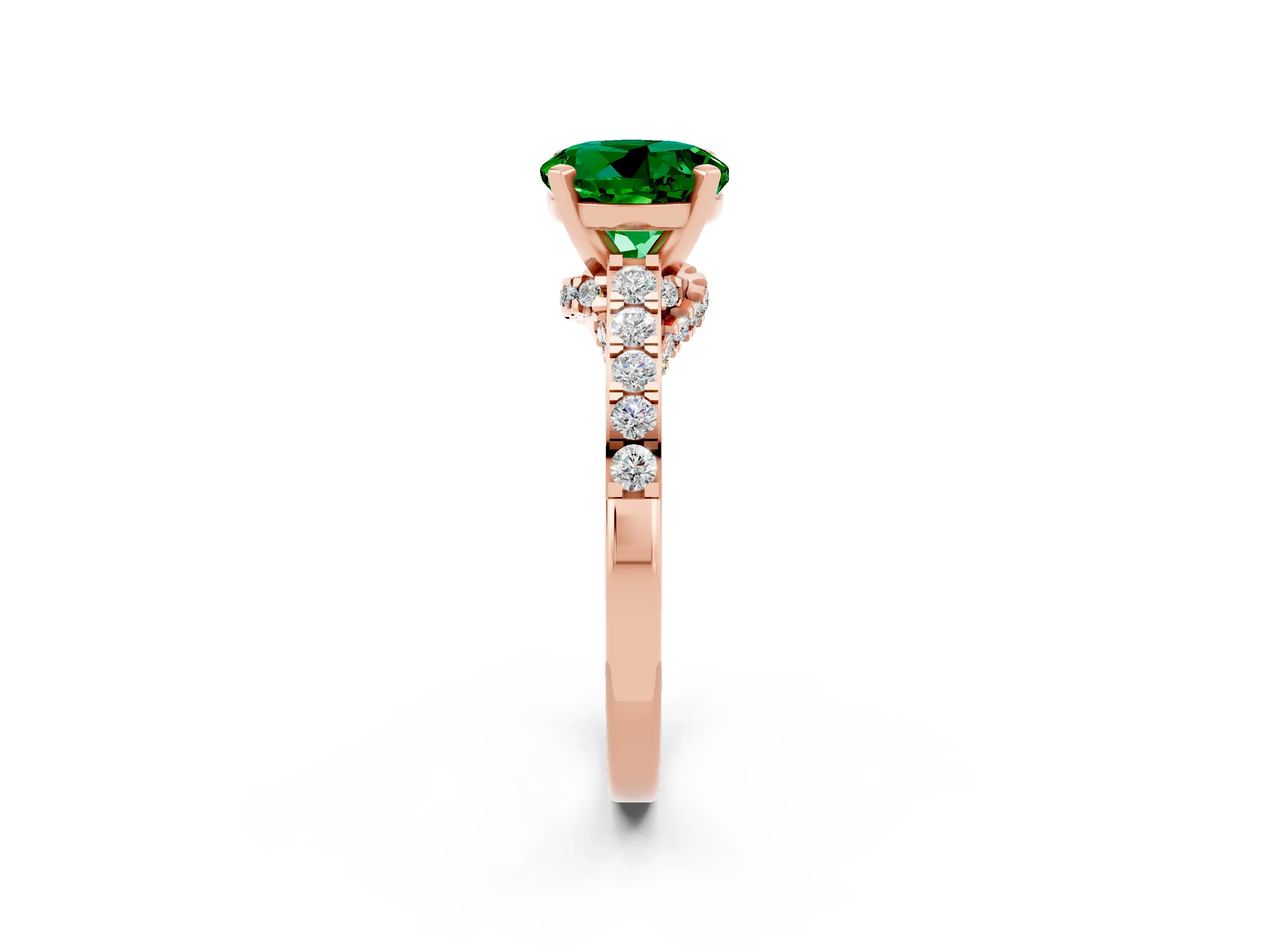 Rose gold Round Cut Diamond Solitaire Ring with Pavé Band and Prong Setting_2