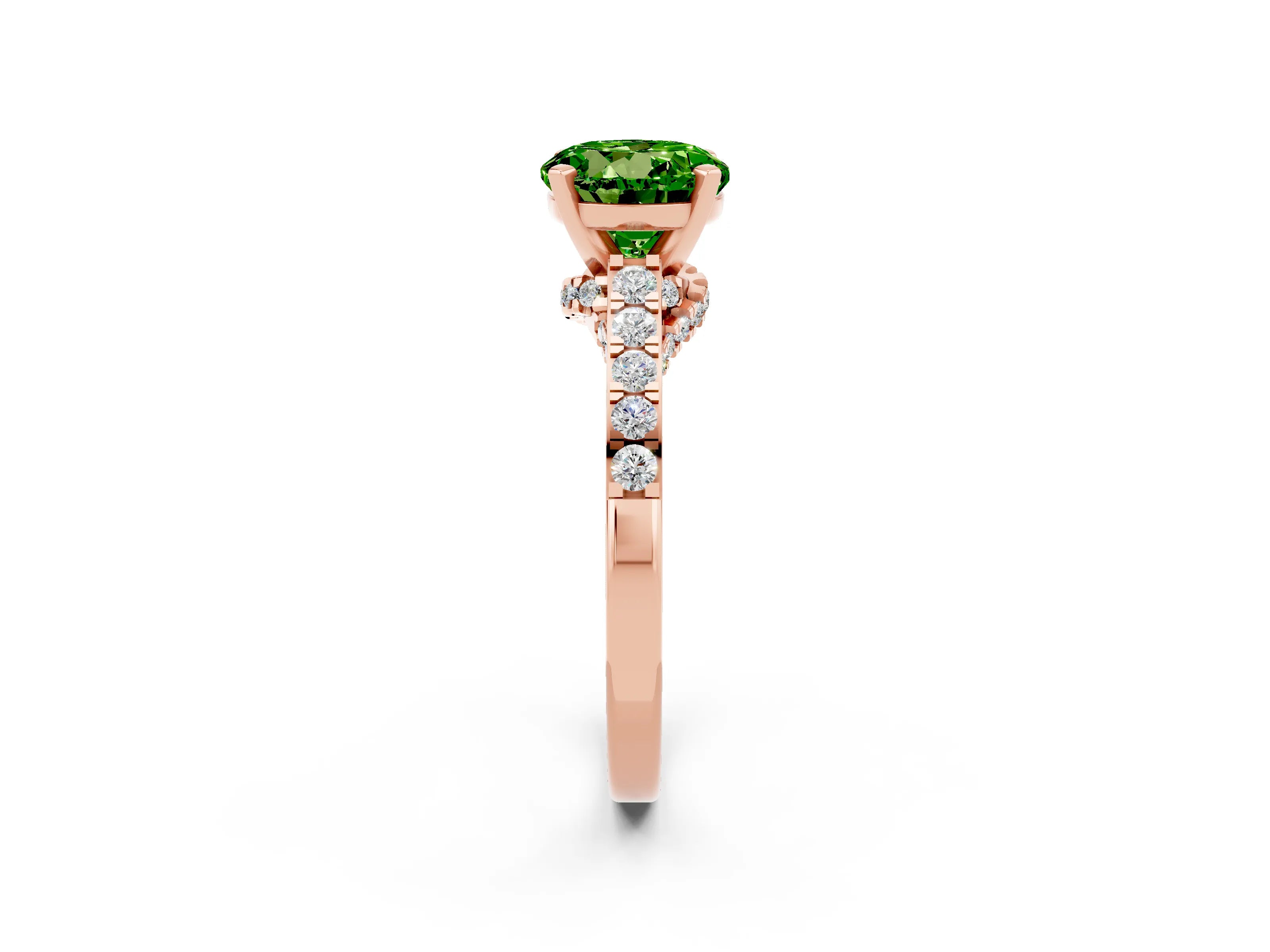 Rose gold Round Cut Diamond Solitaire Ring with Pavé Band and Prong Setting_2