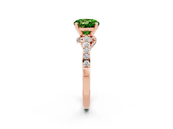 Rose gold Round Cut Peridot Solitaire Ring with Crossover Gallery and Round  Pavé Band