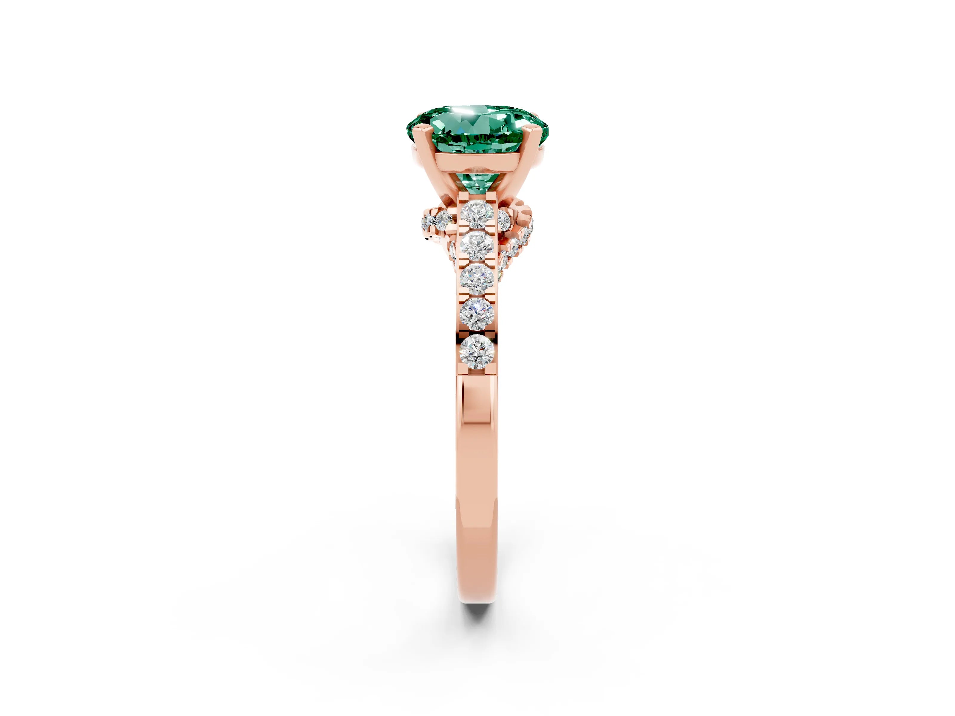 Rose gold Round Cut Diamond Solitaire Ring with Pavé Band and Prong Setting_2