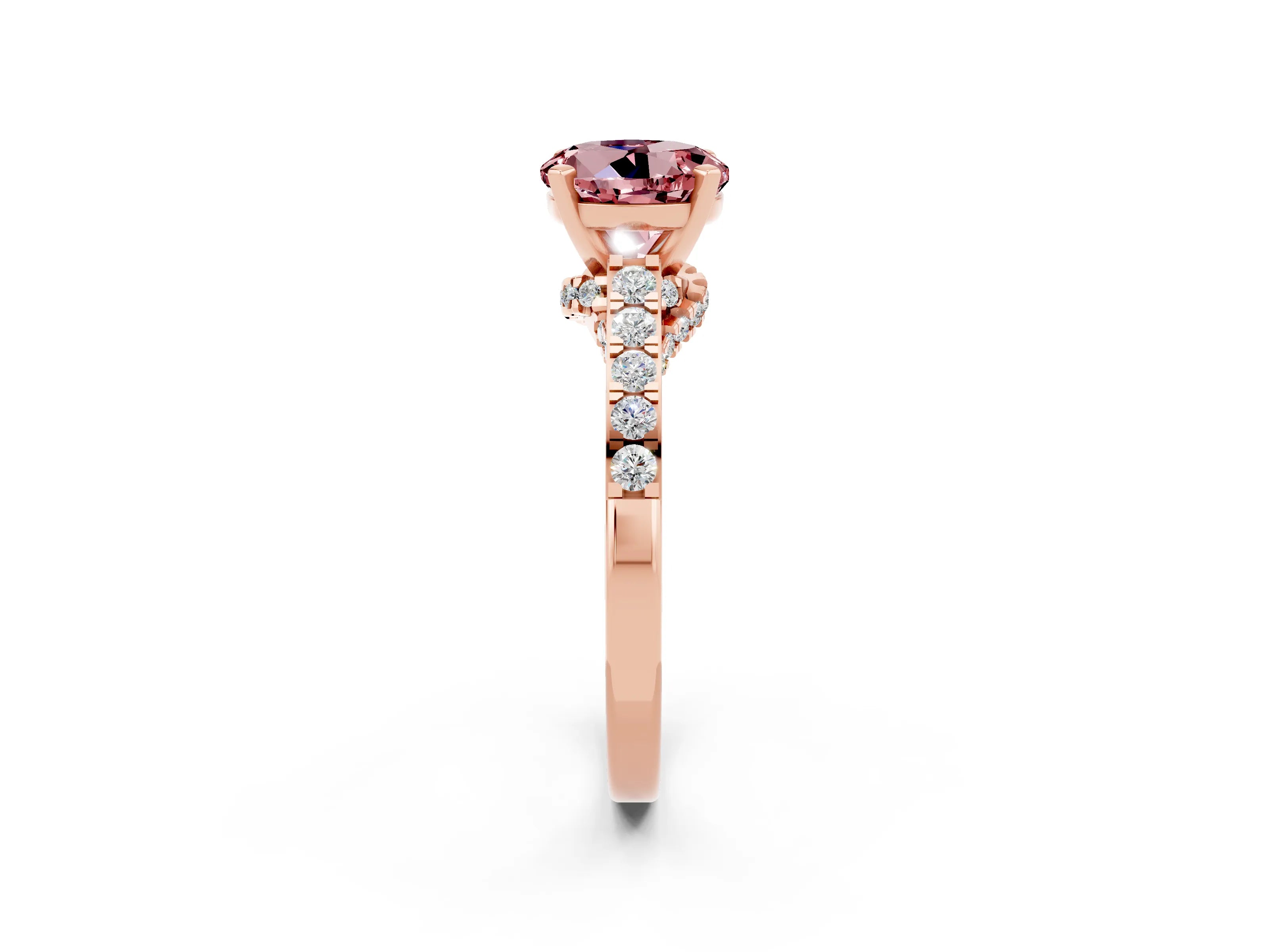 Rose gold Round Cut Diamond Solitaire Ring with Pavé Band and Prong Setting_2