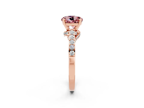 Rose gold Round Cut Diamond Solitaire Ring with Pavé Band and Prong Setting_2