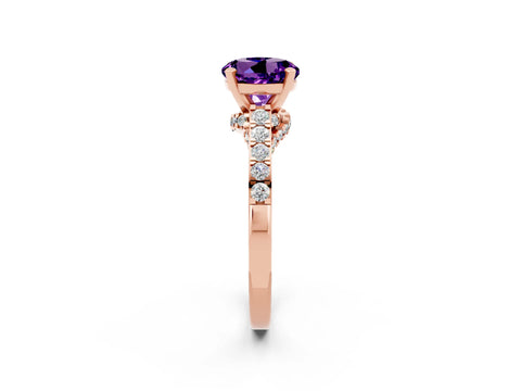 Rose gold Round Cut Diamond Solitaire Ring with Pavé Band and Prong Setting_2