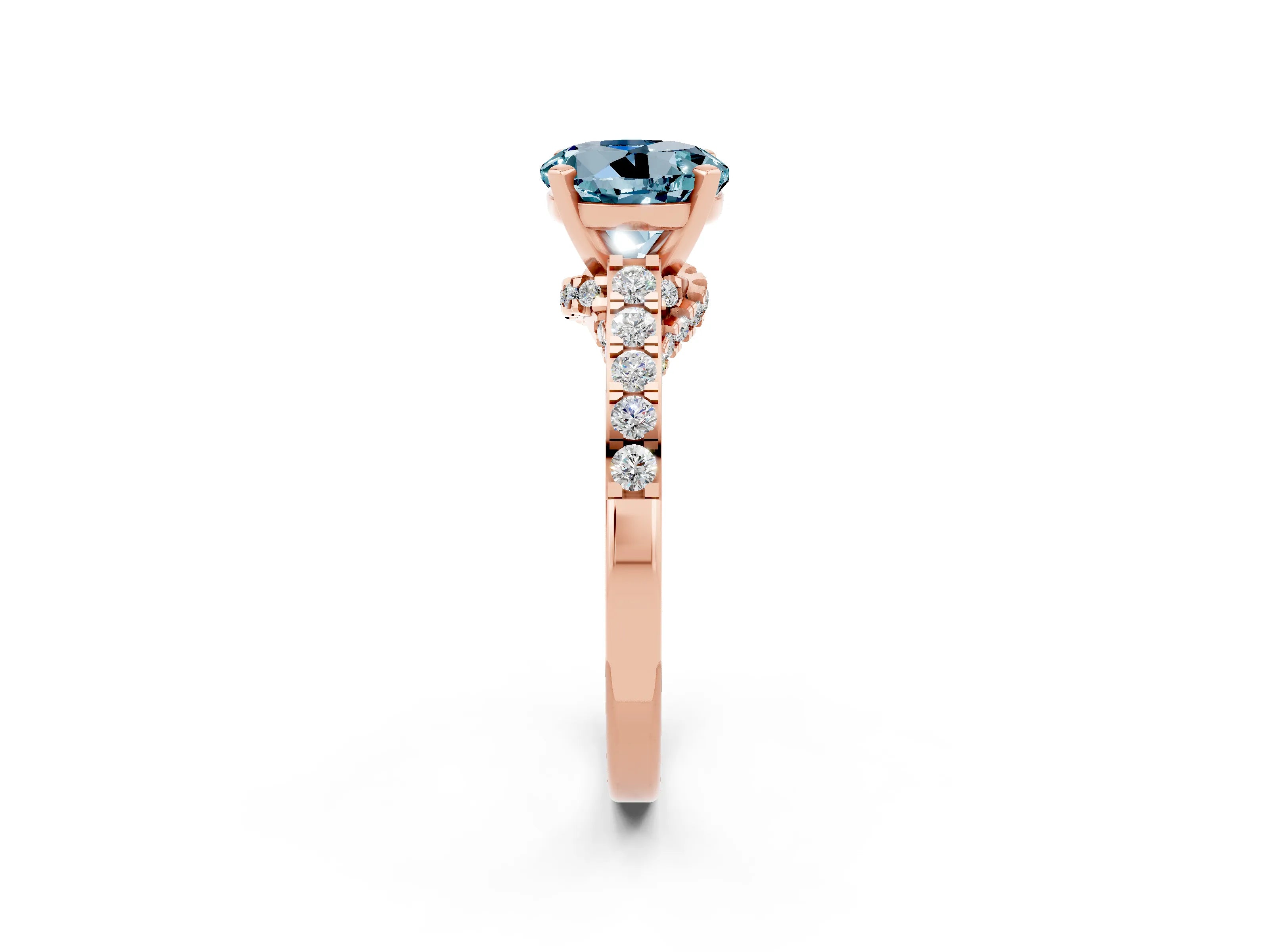 Rose gold Round Cut Diamond Solitaire Ring with Pavé Band and Prong Setting_2